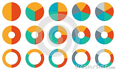 Pie chart set. Colorful diagram collection with 2,3,4,5,6 sections or steps. Circle icons for infographic, UI, web design. Vector Illustration